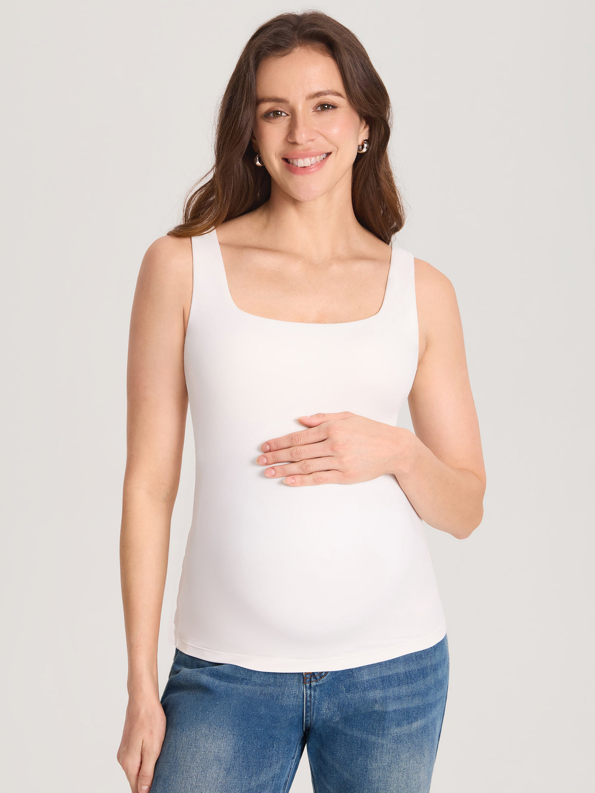 Airsofta Fixed Cup Maternity Tank Top Iceland White