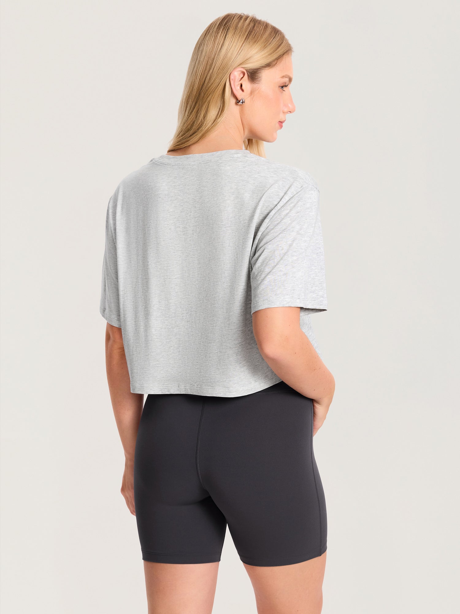 Modal Cotton Short Sleeve Loose Crop Tee Mica Heather