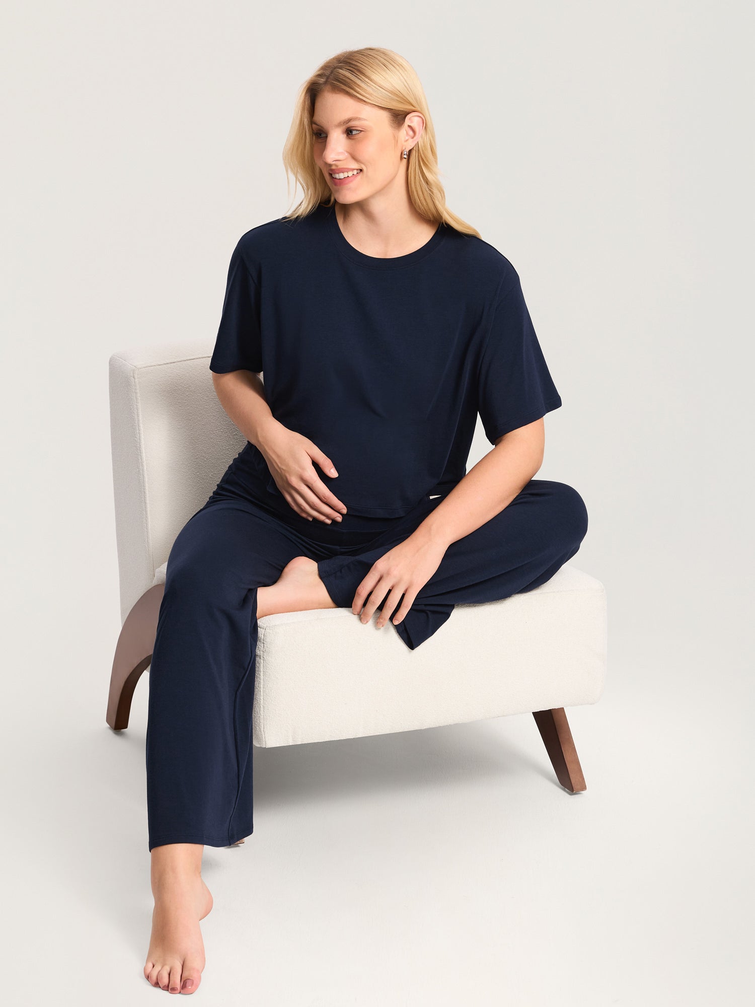 Modal Cotton Short Sleeve Loose Crop Tee Deep Ocean Blue
