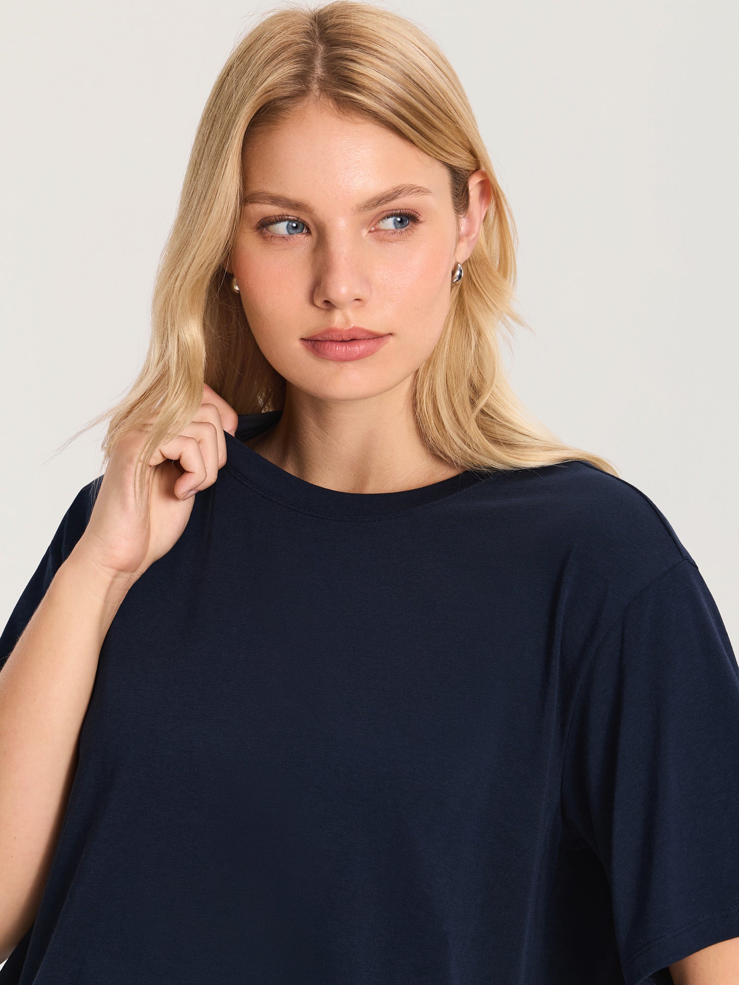 Modal Cotton Short Sleeve Loose Crop Tee Deep Ocean Blue