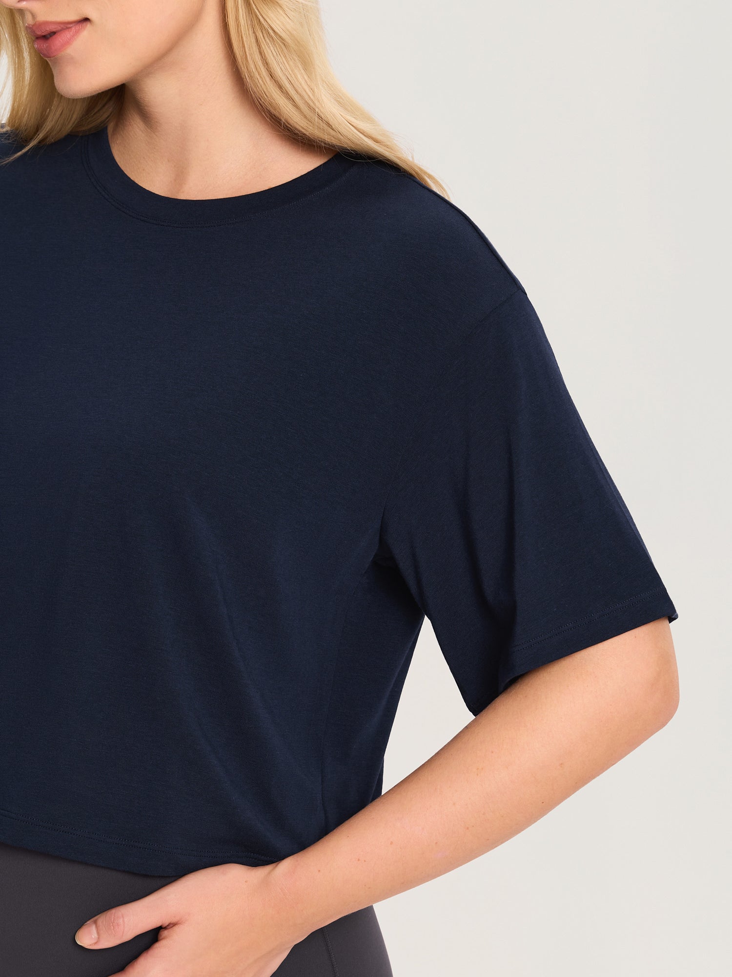 Modal Cotton Short Sleeve Loose Crop Tee Deep Ocean Blue
