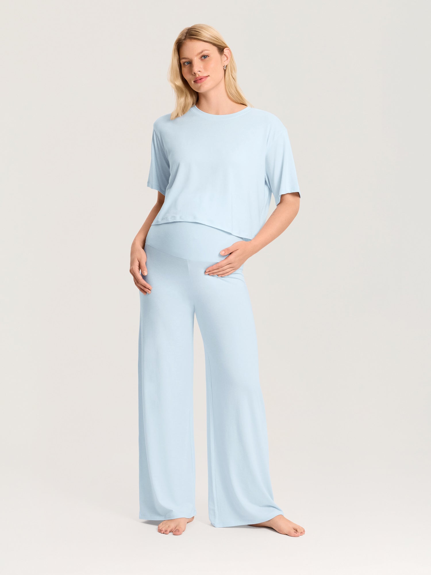 Modal Cotton Foldover Wide-Leg Pants 28.5" ICE