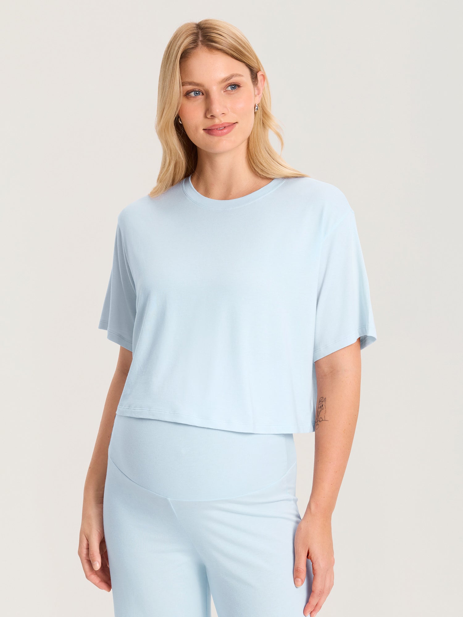 Modal Cotton Short Sleeve Loose Crop Tee ICE