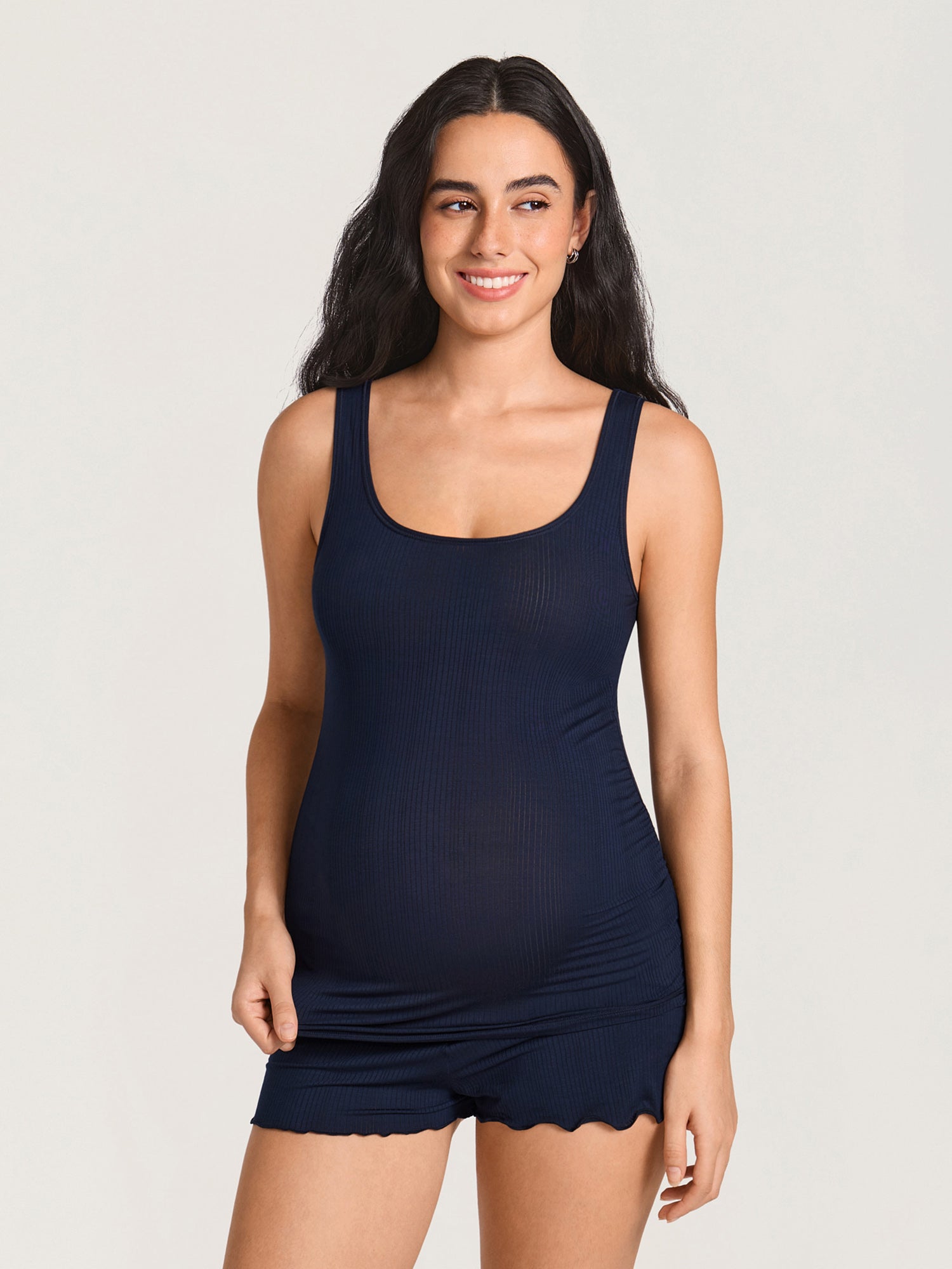 Naturveil Modal Ribbed Maternity Lounge Tank Deep Ocean Blue