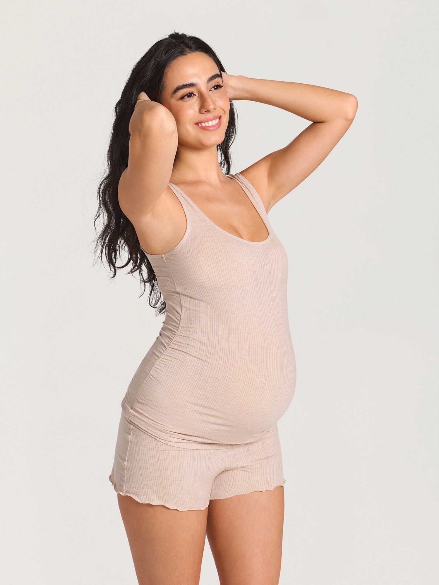 Naturveil Modal Ribbed Maternity Lounge Tank Light Khaki Heather