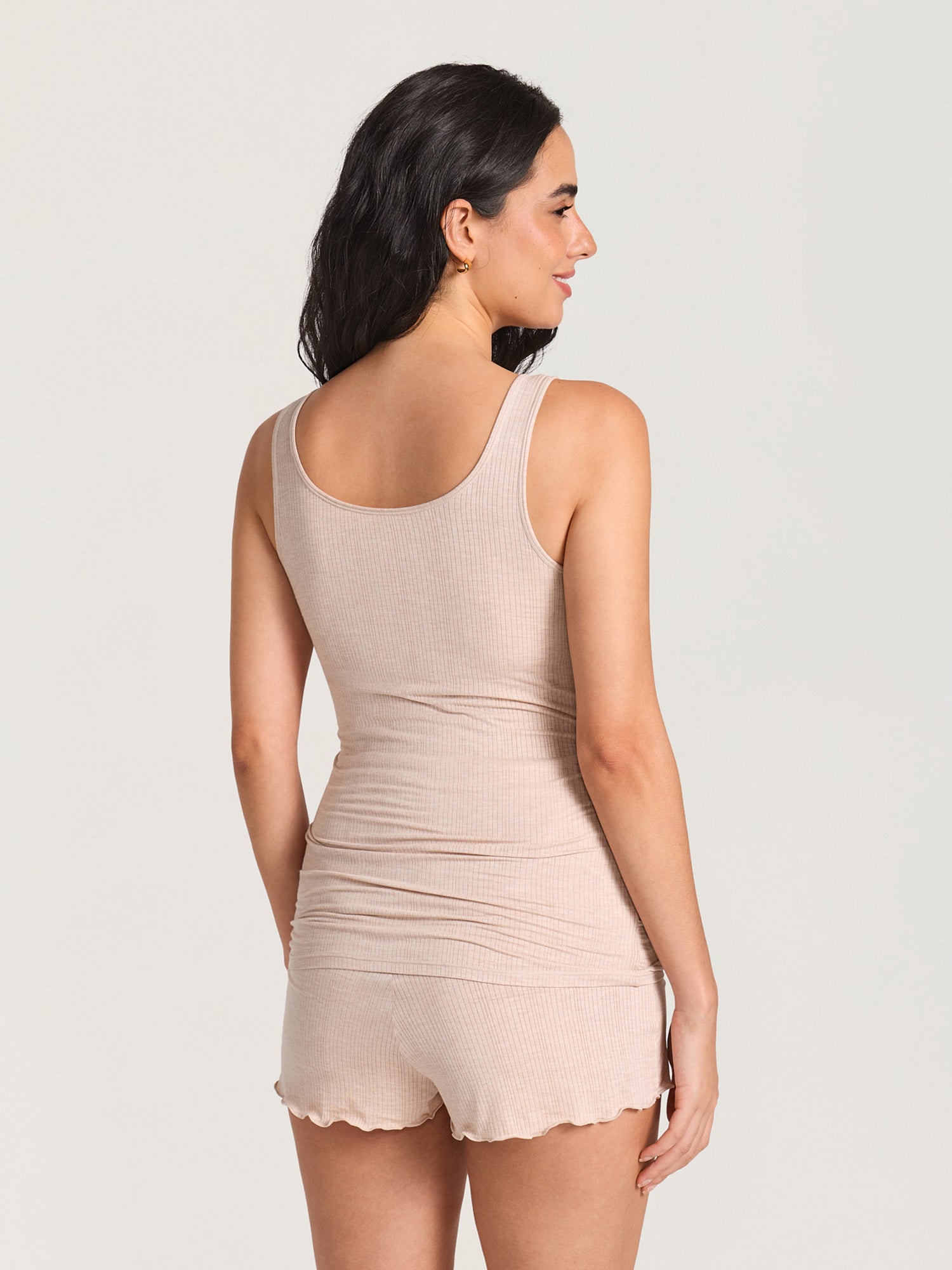 Naturveil Modal Ribbed Maternity Lounge Tank Light Khaki Heather