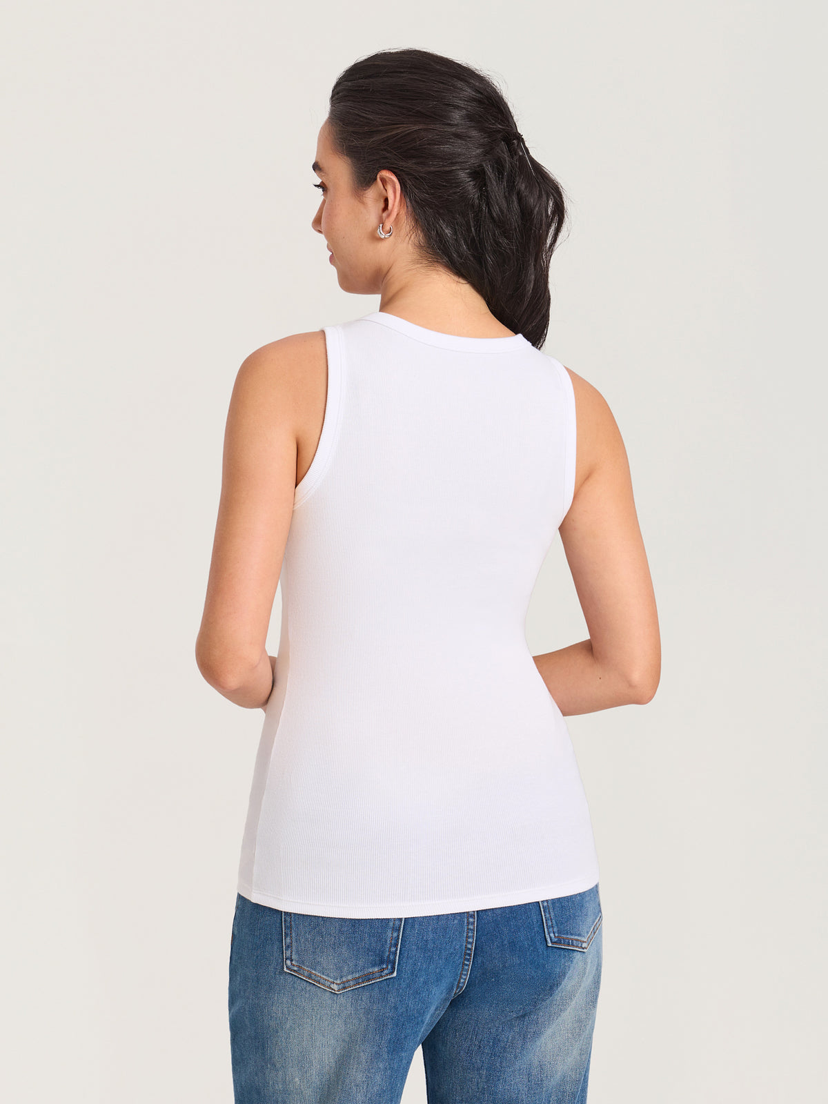 Cotton Rib Crew Neck Maternity Tank Top White