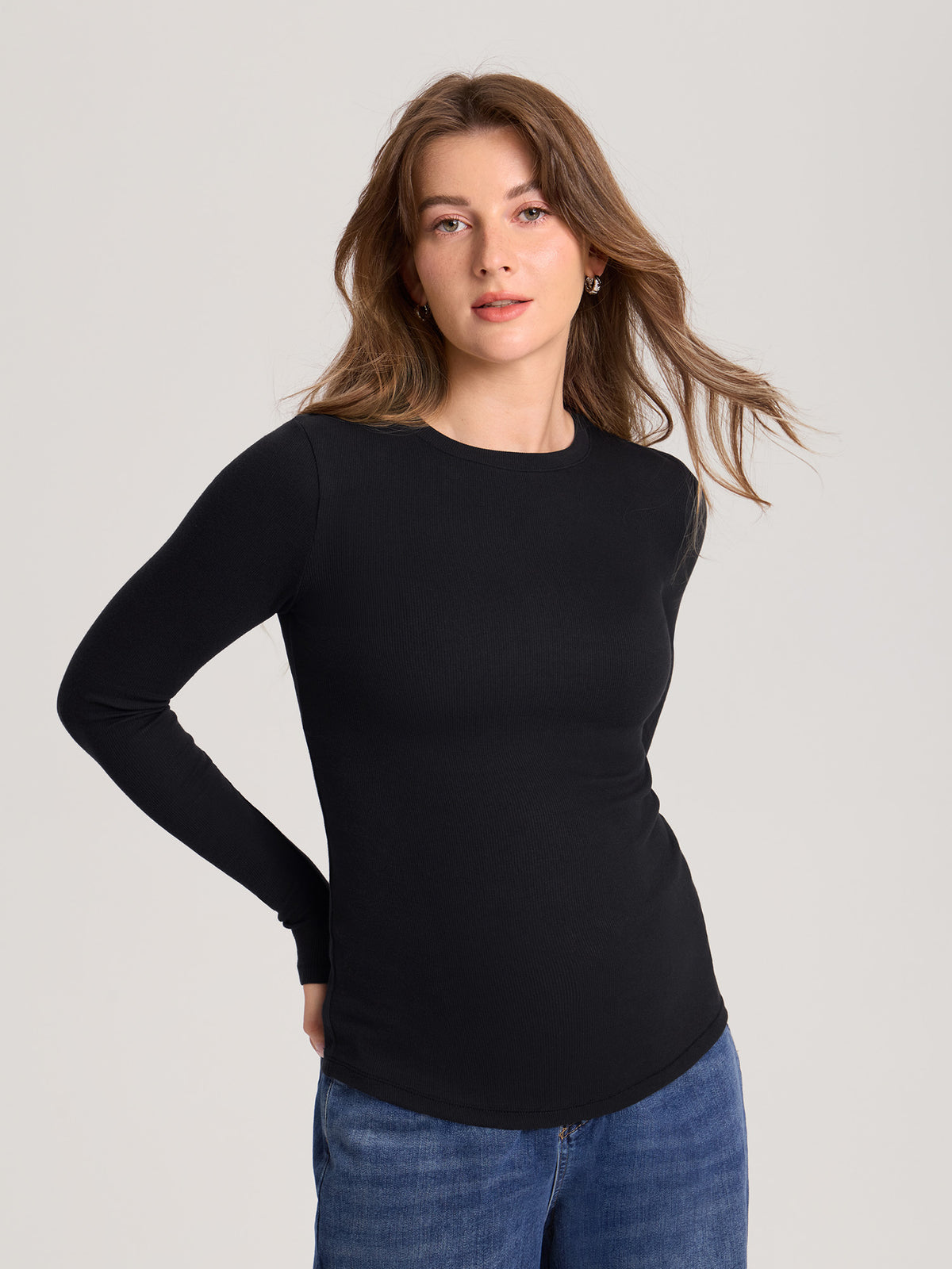 Cotton Rib Crew Neck Maternity Top Black