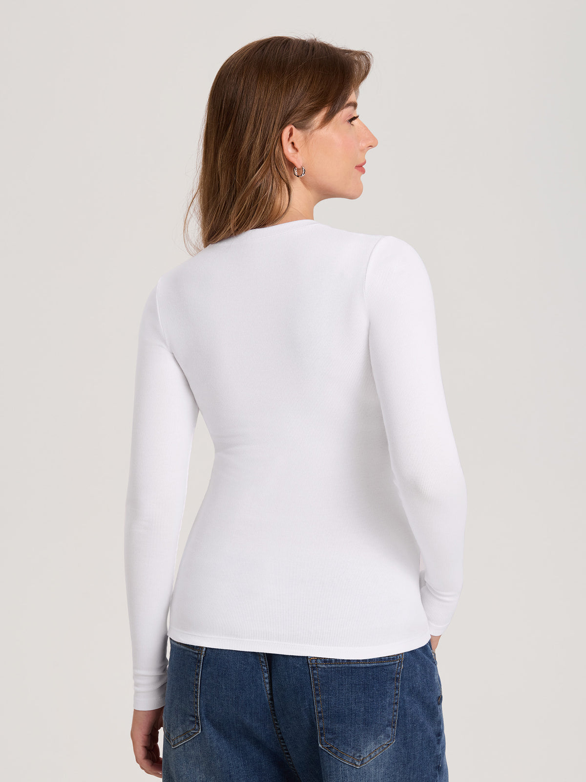 Cotton Rib Crew Neck Maternity Top White