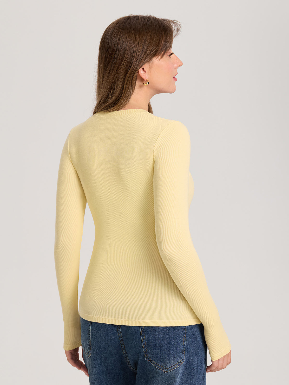 Cotton Rib Crew Neck Maternity Top Pale Yellow