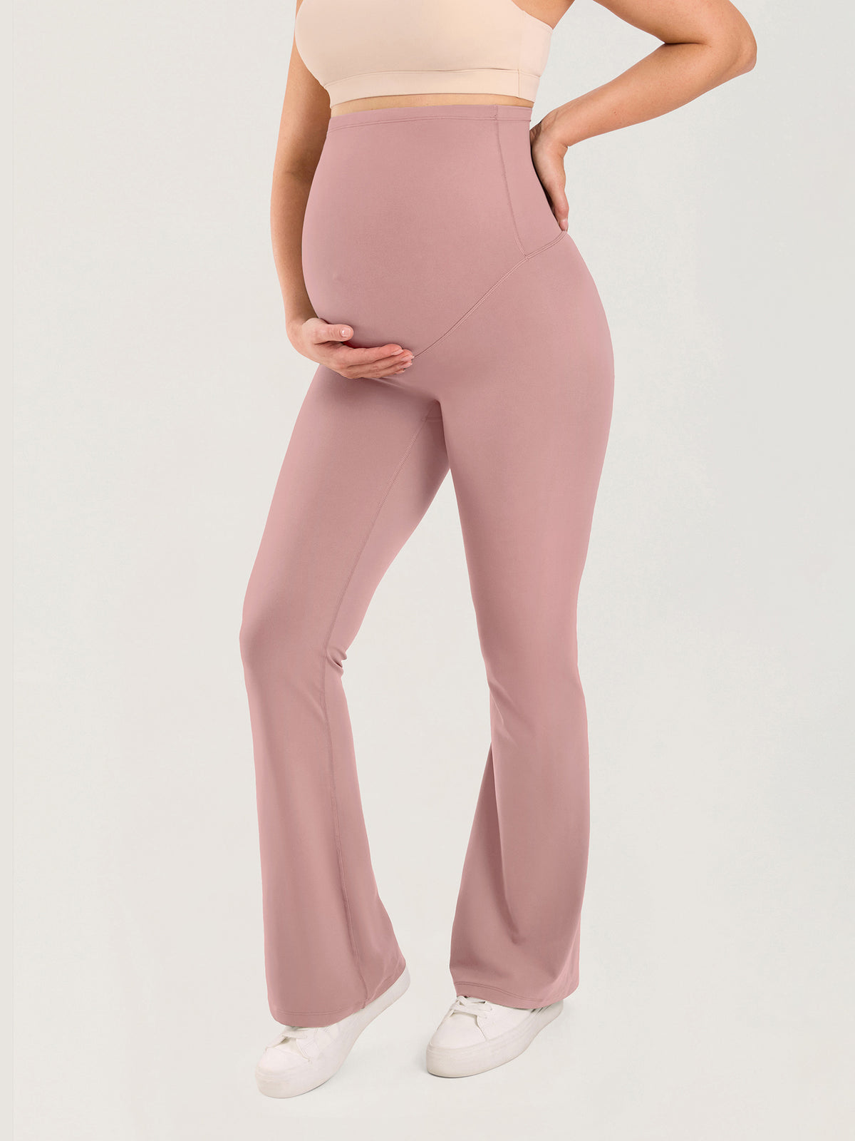 Natrelax® No Front Seam Maternity Flare Leggings 31.5" Peachskin Pink