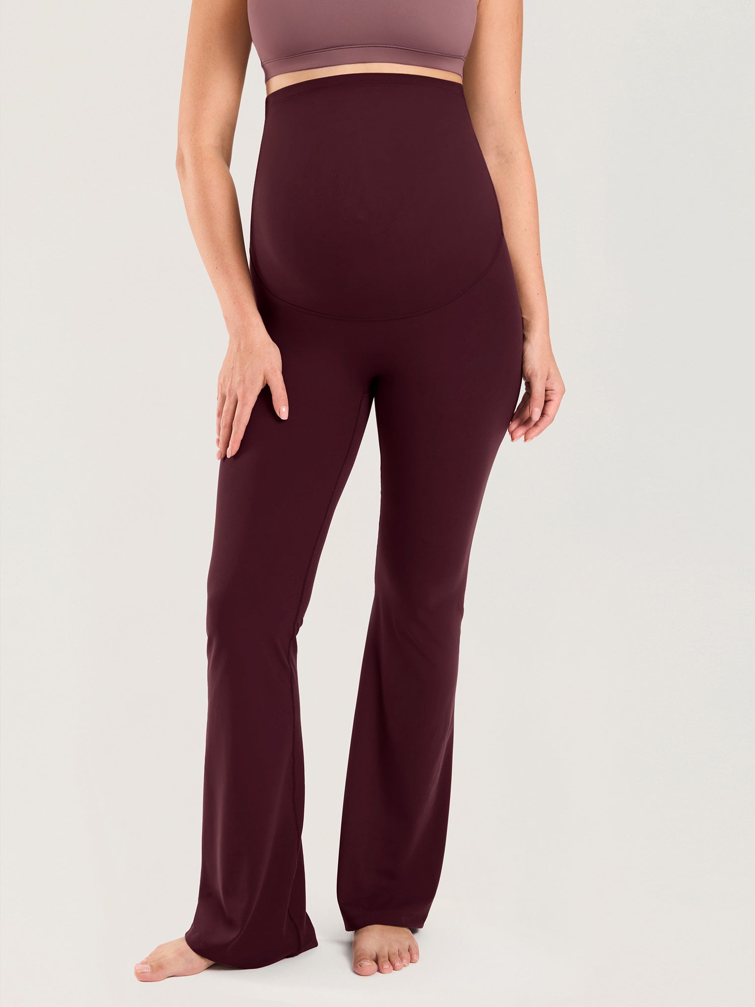 Natrelax® No Front Seam Maternity Flare Leggings 31.5" Ripe Plum