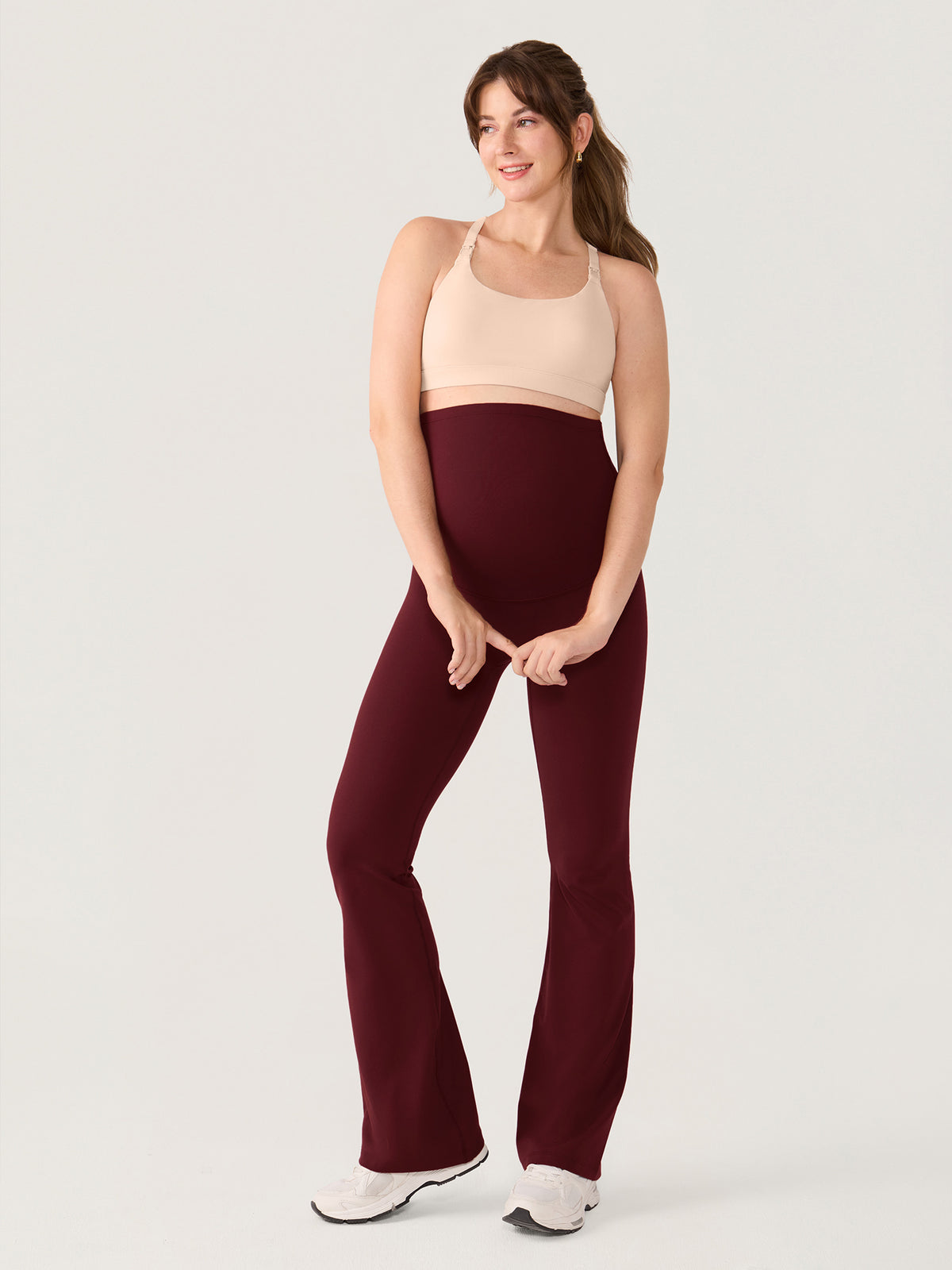 Natrelax® No Front Seam Maternity Flare Leggings 33.5" Red Merlot