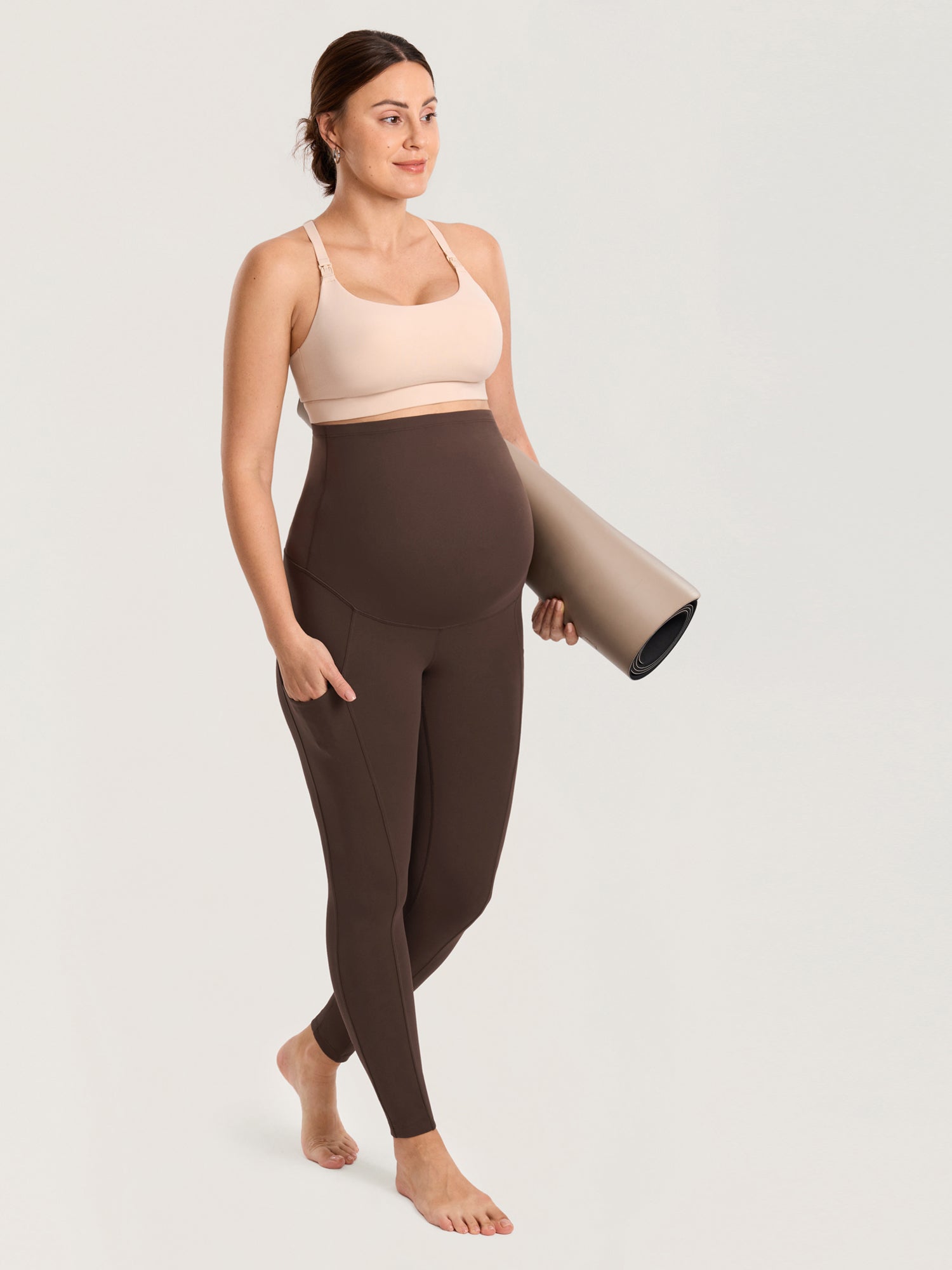 Natrelax® Maternity Leggings with Pockets 25" Clay Brown