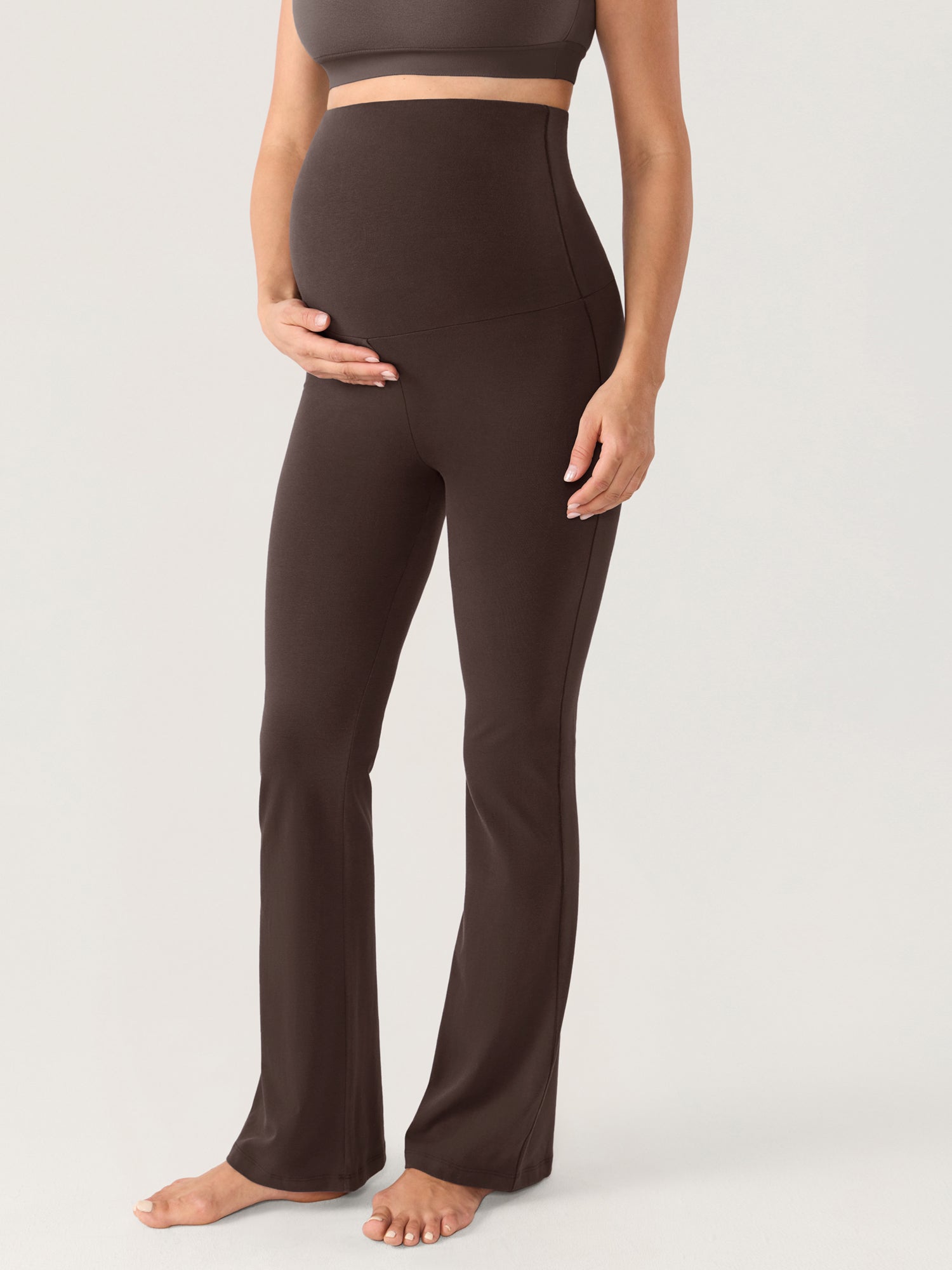 Cotton Foldover Maternity Flare Pants 30.5" Clay Brown