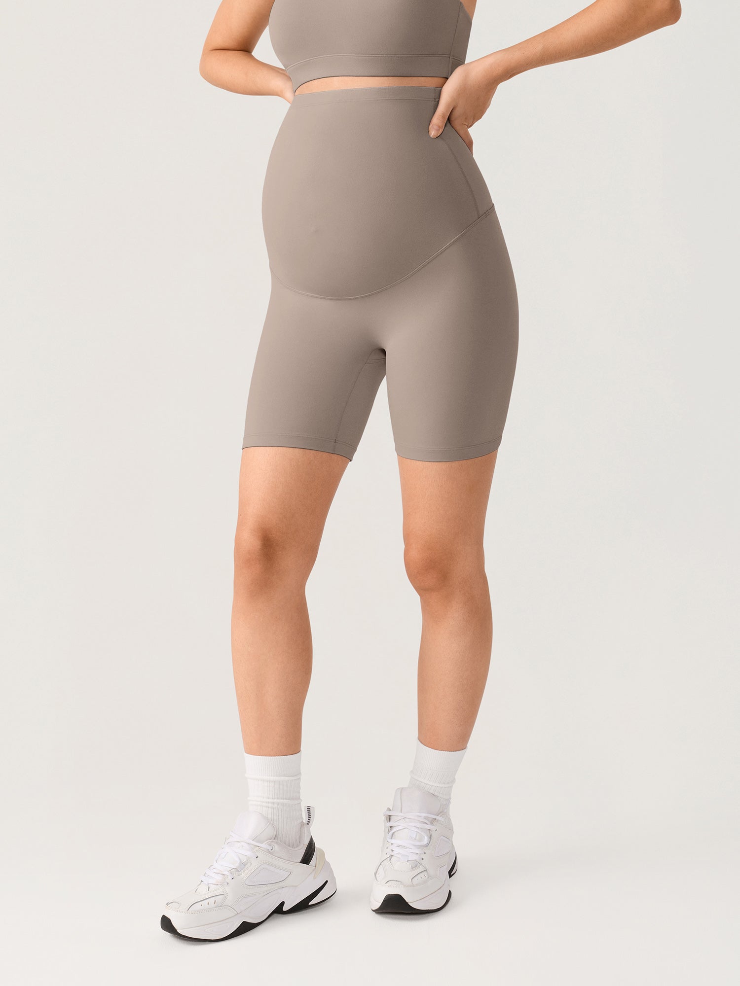 Natrelax® No Front Seam Maternity Shorts 6" Khaki Taupe