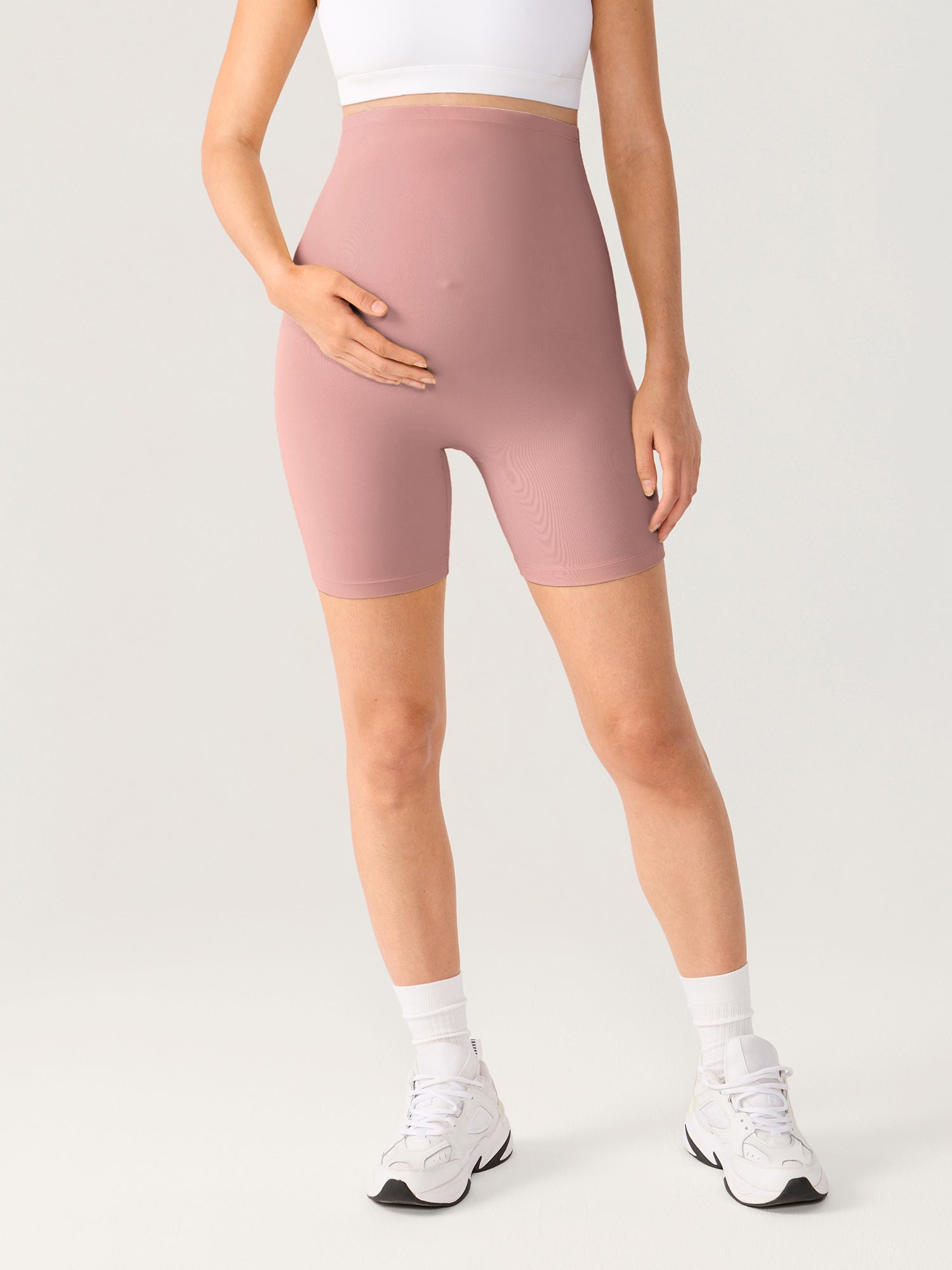 Natrelax® Seamless-Front Maternity Shorts 6" Peachskin Pink