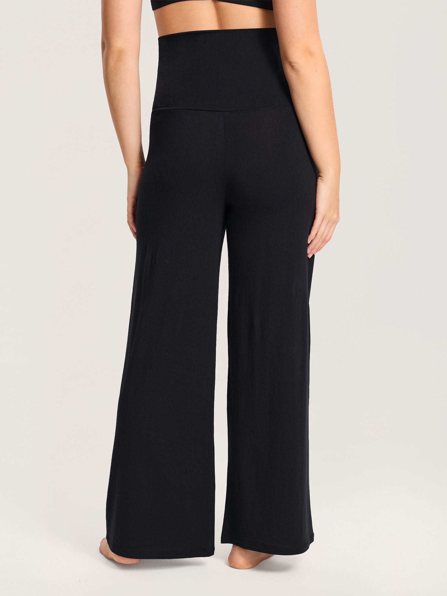 Modal Cotton Foldover Wide-Leg Pants 28.5" Black