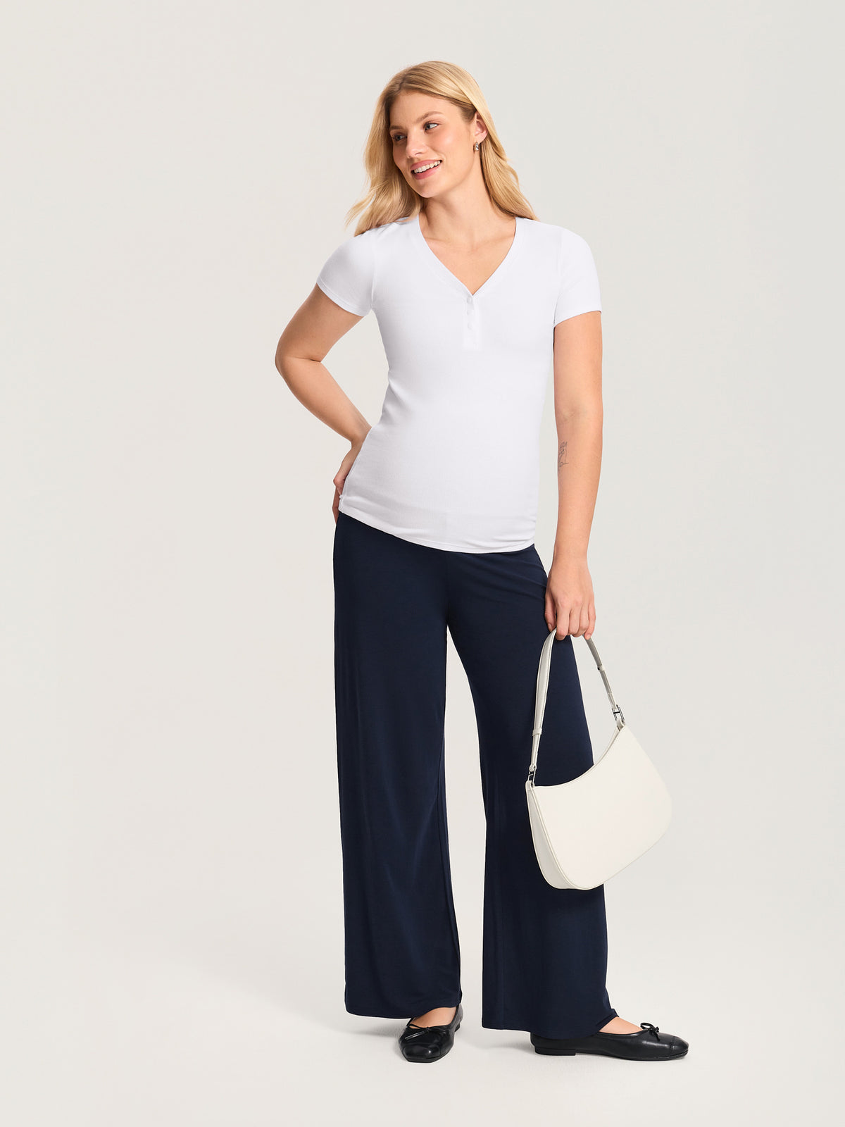 Modal Cotton Foldover Wide-Leg Pants 28.5" Deep Ocean Blue