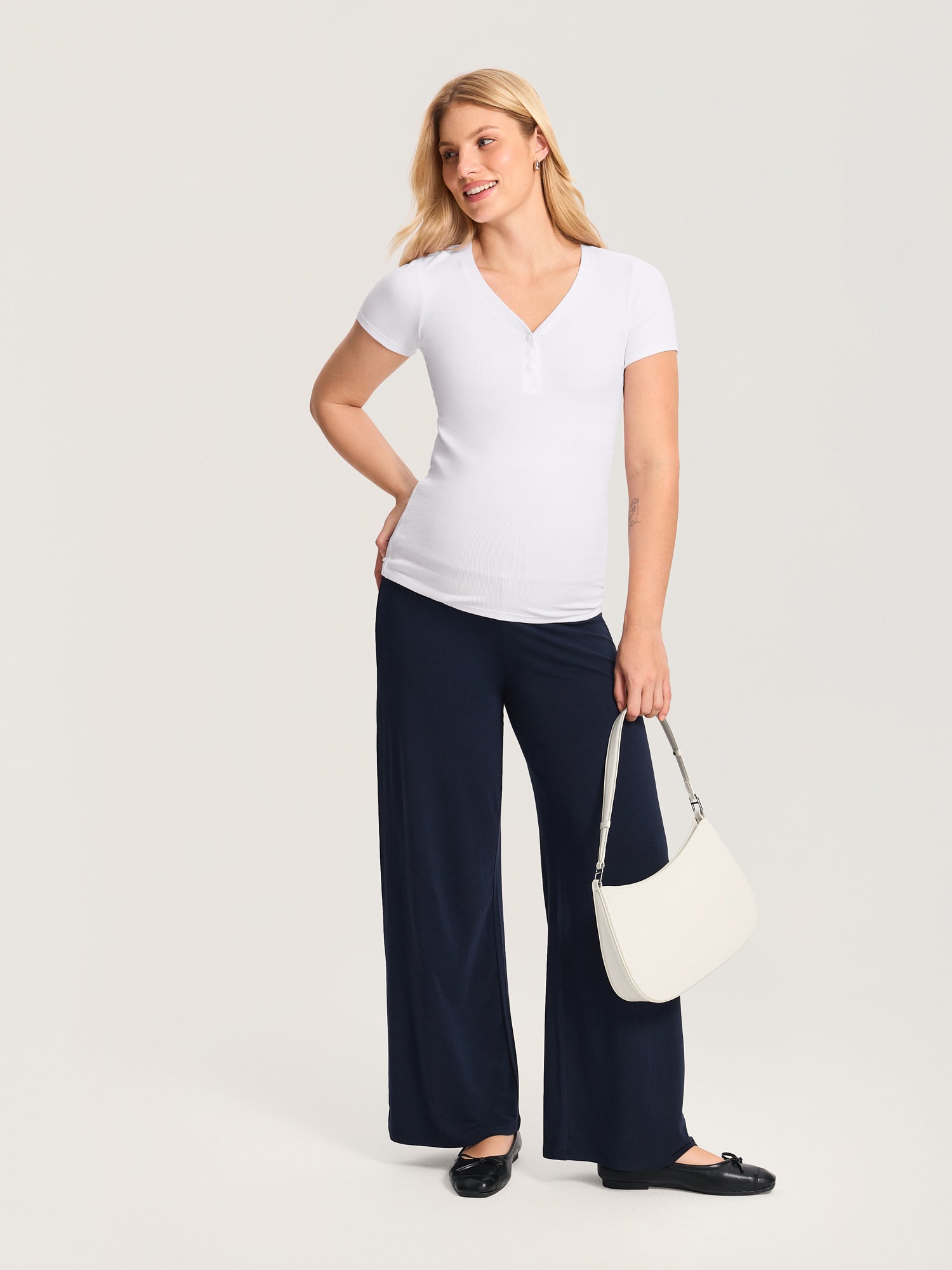 Modal Cotton Foldover Wide-Leg Pants 28.5" Deep Ocean Blue