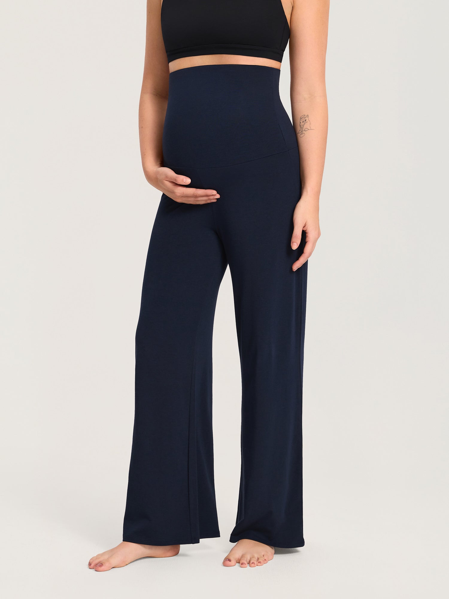 Modal Cotton Foldover Wide-Leg Pants 28.5" Deep Ocean Blue