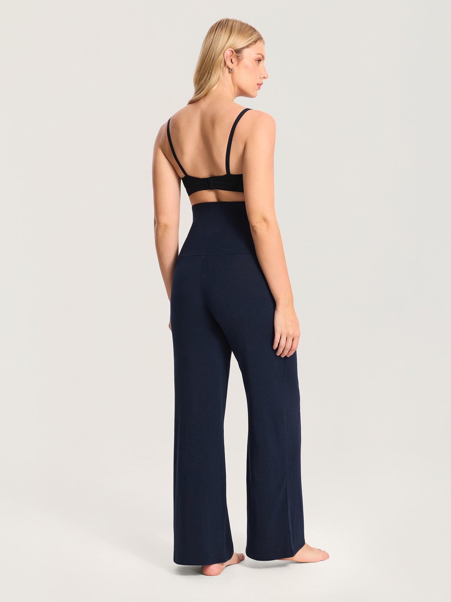 Modal Cotton Foldover Wide-Leg Pants 28.5" Deep Ocean Blue