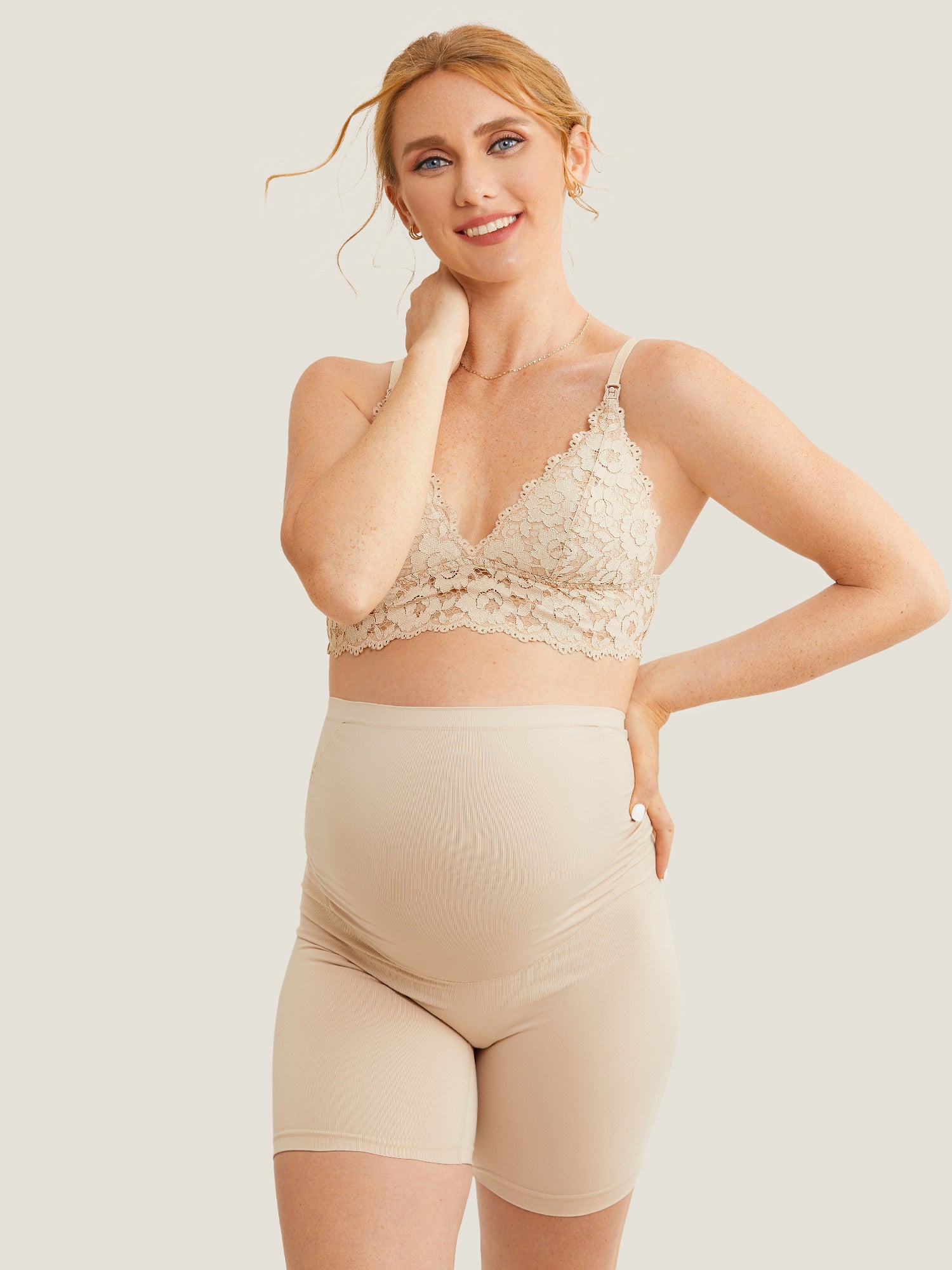 High Waist Shapewear Maternity Shorts|Seamless Cashew