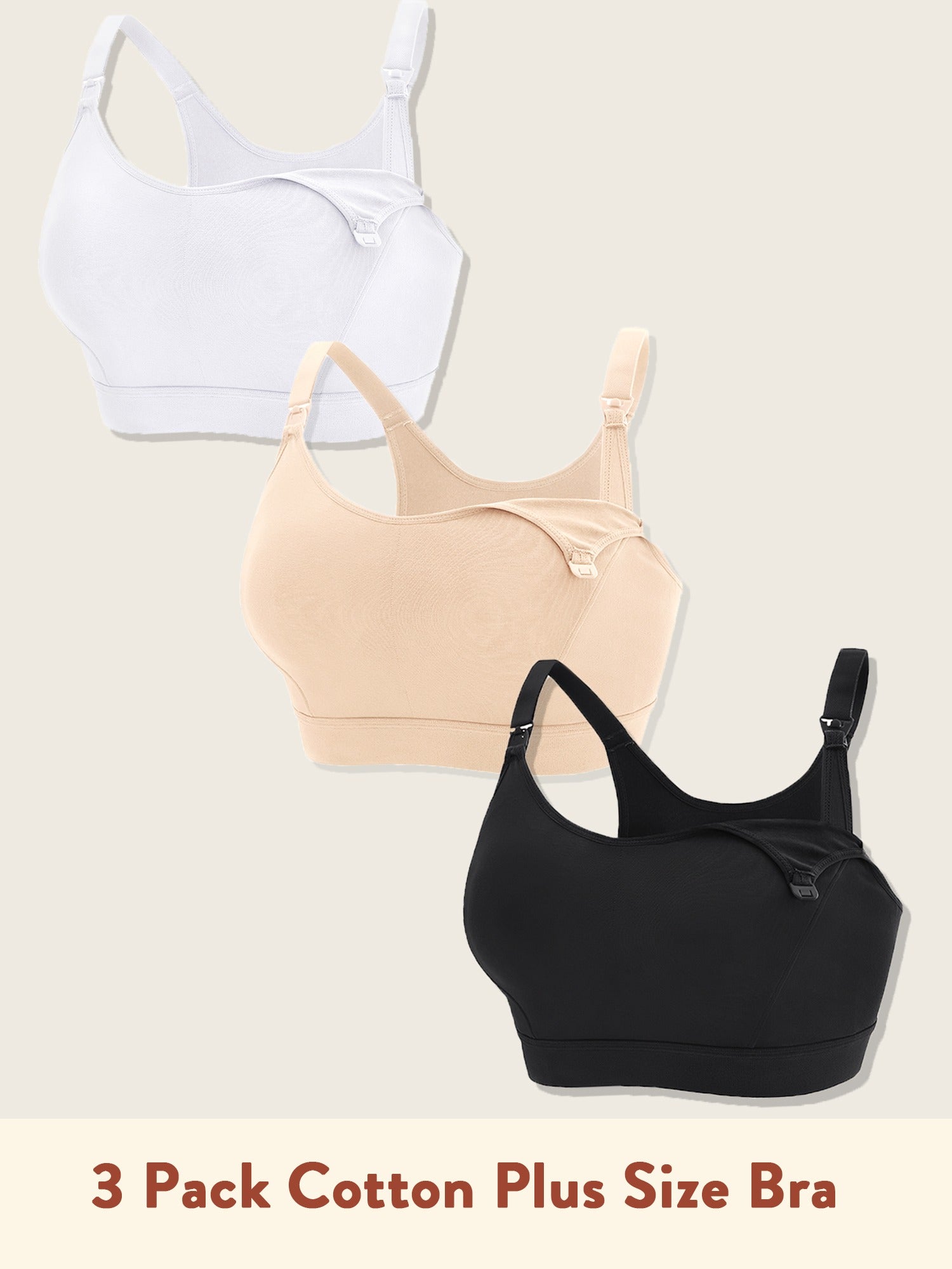 3 Pack Cotton Plus Size Bra